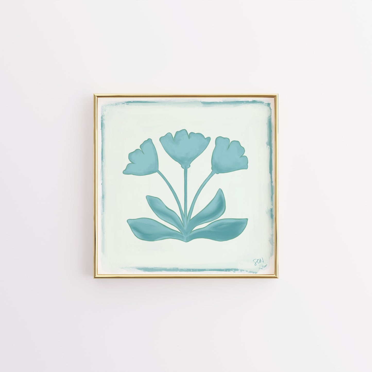 “Coastal” – Soft Teal Floral Digital Art Print (1:1 ratio shown)