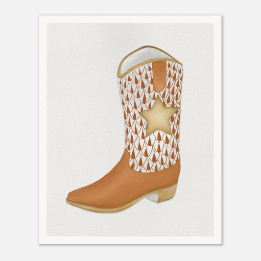 Texas Tiled Boot Print Material Gelato 40x50 cm / 16x20″ Burnt Orange Boot