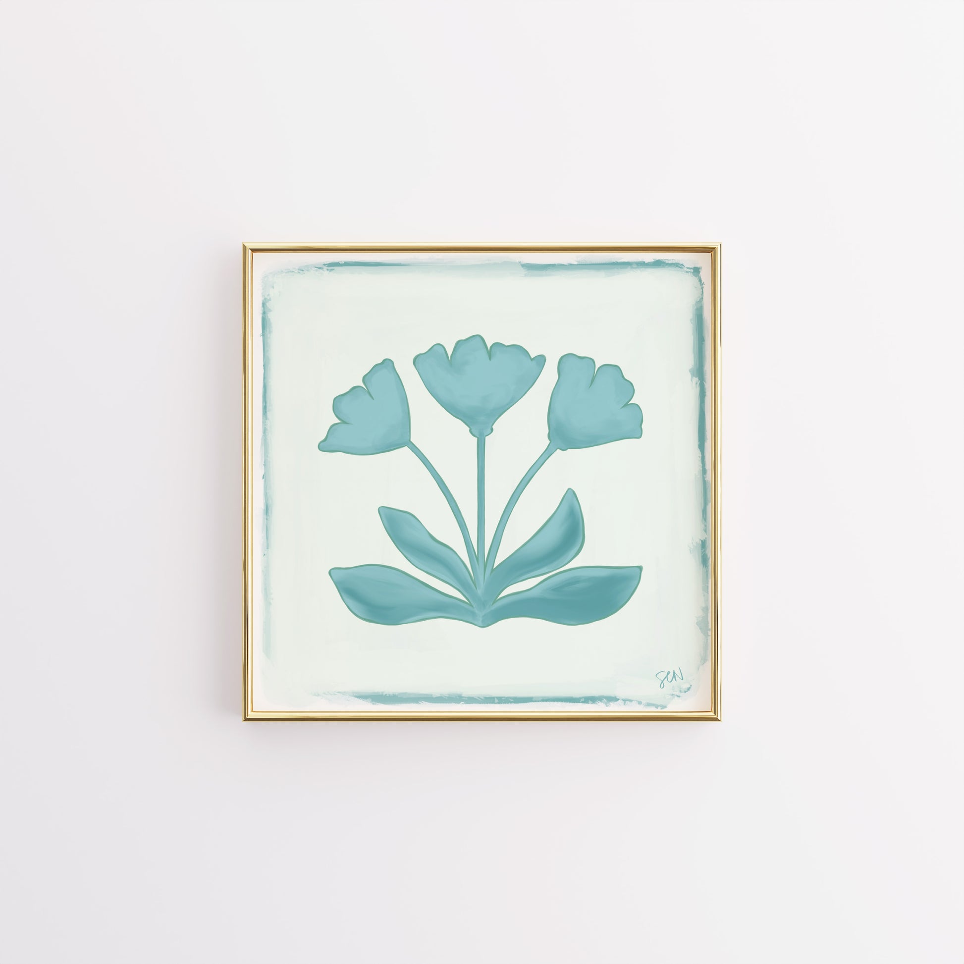 “Coastal” – Soft Teal Floral Digital Art Print (1:1 ratio shown)