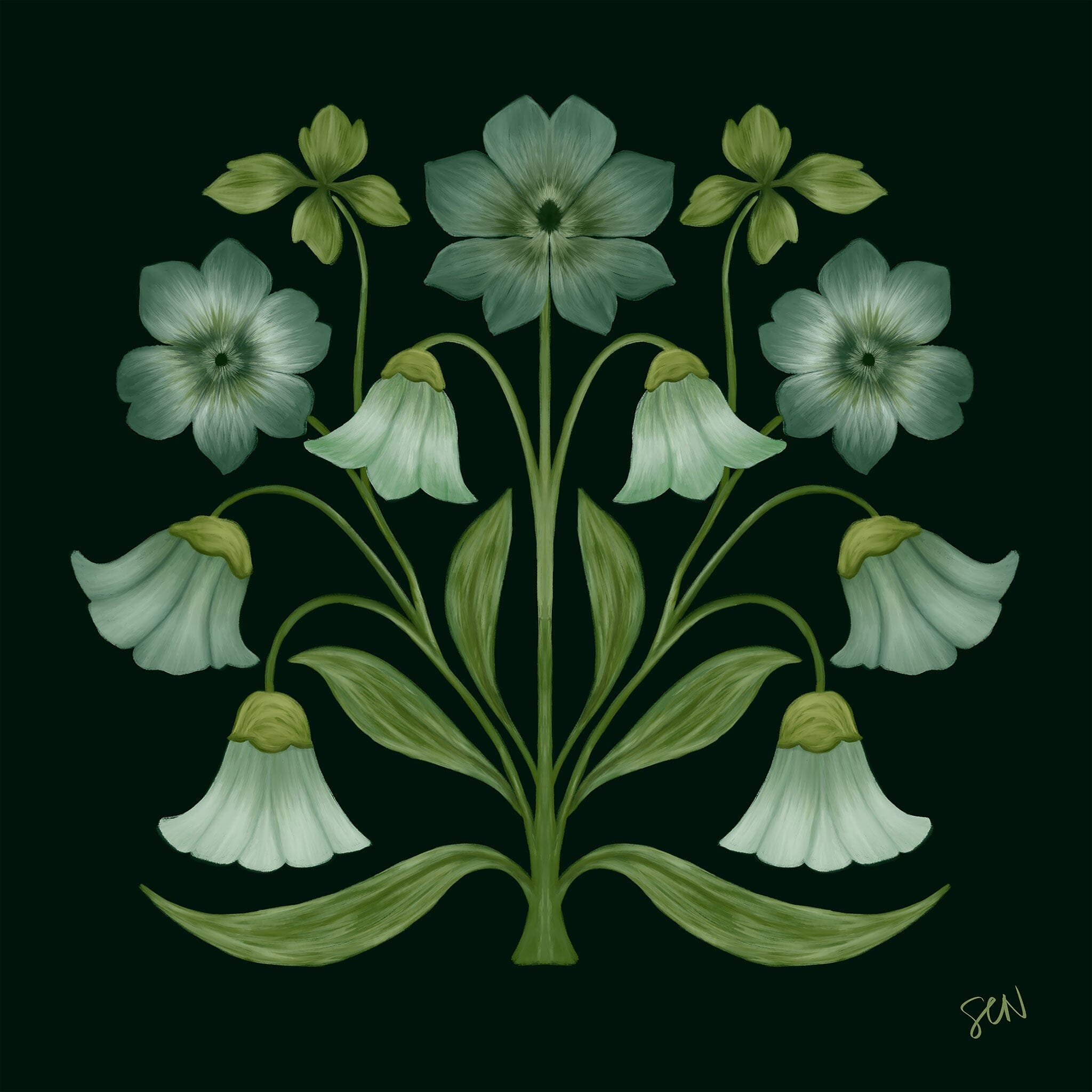 Painted Garden Collection Floral No. 1 - Evergreen Print Material Artisen Avenue 