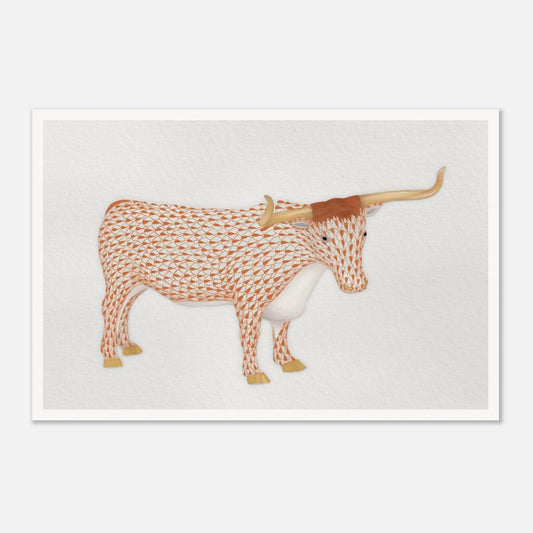 Texas Tiled Longhorn Print Material Gelato 60x90 cm / 24x36″ 
